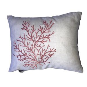 PIER 1 Throw Pillow Nautical Beach Embroidered Coral Pillow Cover 15 x 12 inches